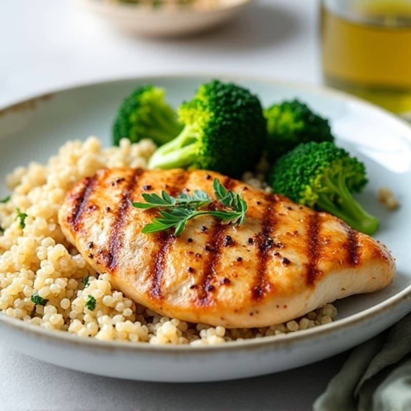 Grilled Chicken Breast with Quinoa and Roasted Broccoli