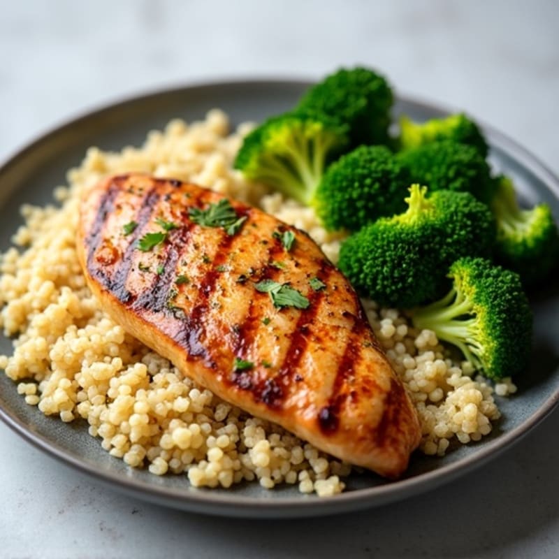 Grilled Chicken Breast with Quinoa and Steamed Broccoli