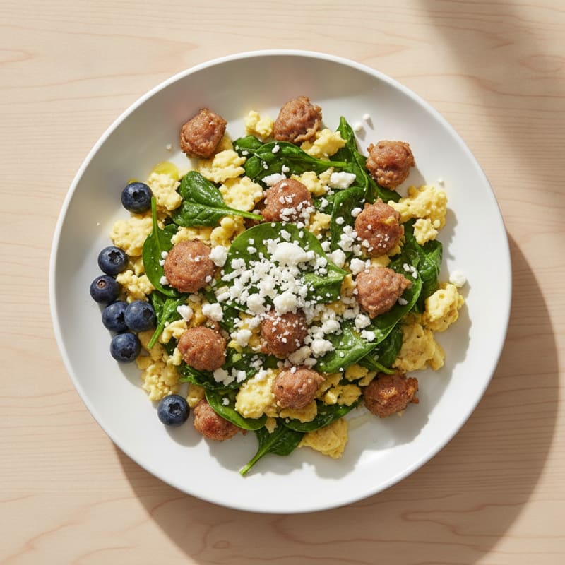Egg White and Turkey Sausage Scramble with Spinach and Feta
