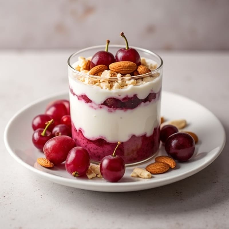 Cottage Cheese Yogurt Parfait with Almonds and Grapes