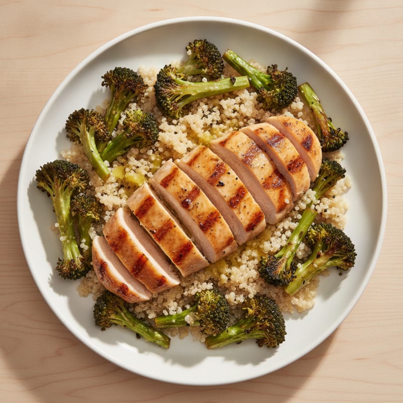 Grilled Chicken Breast with Quinoa and Roasted Broccoli