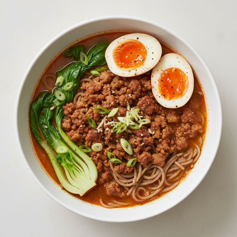 Spicy Sriracha Pork Ramen with Jammy Eggs