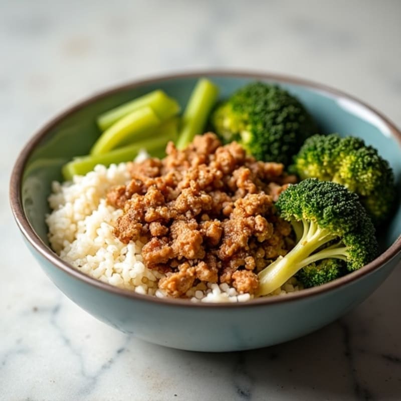 Savory Ground Turkey and Rice Bowl with Roasted Broccoli and Celery