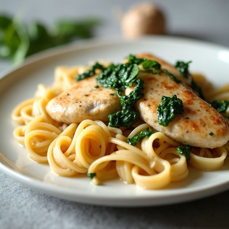Creamy Garlic Chicken with Whole Wheat Fettuccine