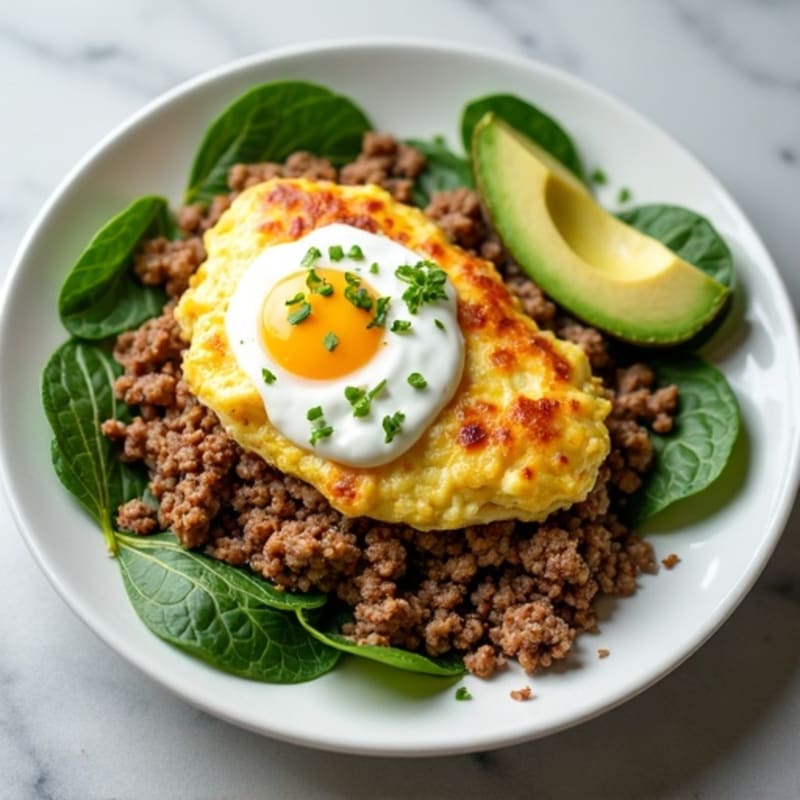 Egg White Scramble with Spinach, Lean Ground Beef & Greek Yogurt