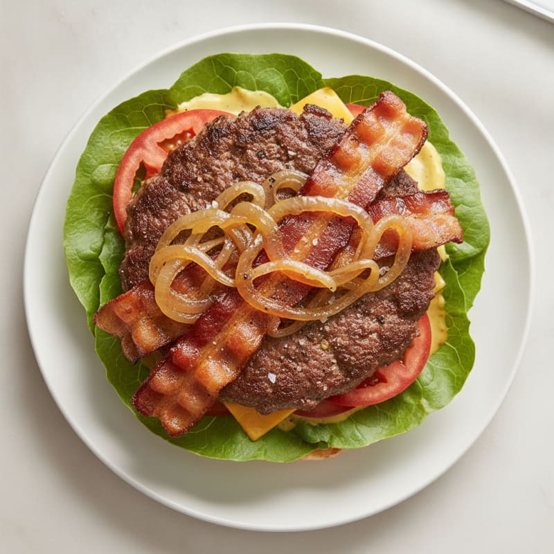 Double Bacon Cheeseburger with Caramelized Onions