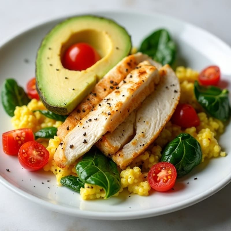Scrambled Egg Whites with Grilled Chicken and Spinach
