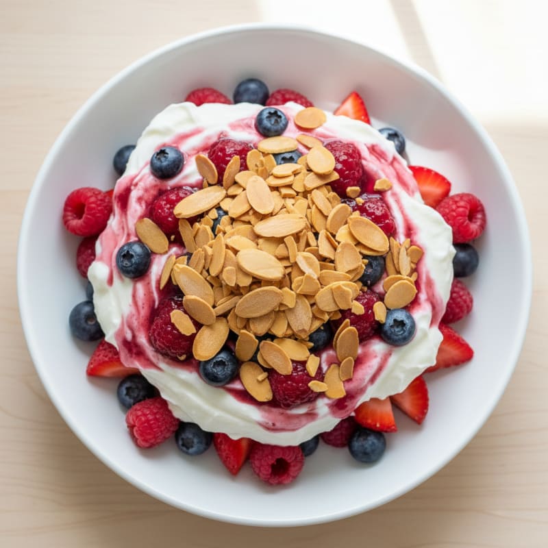 Greek Yogurt Protein Parfait with Mixed Berries and Almonds