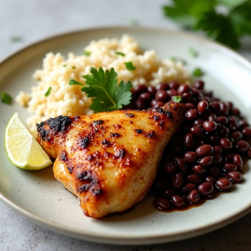 Juicy Roasted Chicken Thighs with Black Beans and Cilantro Lime Rice