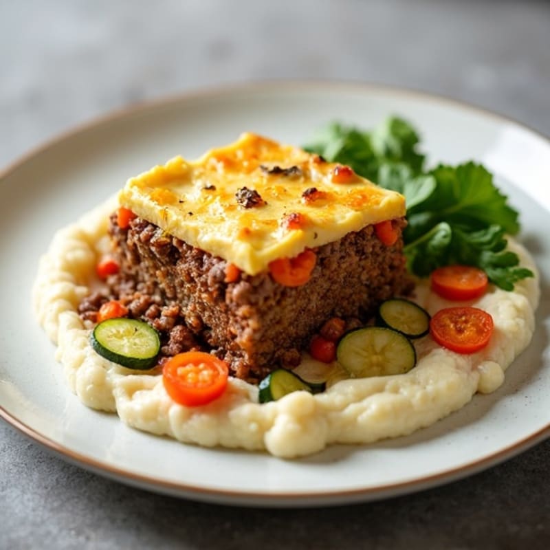 Lean Ground Beef and Vegetable Bake with Creamy Cauliflower Mash