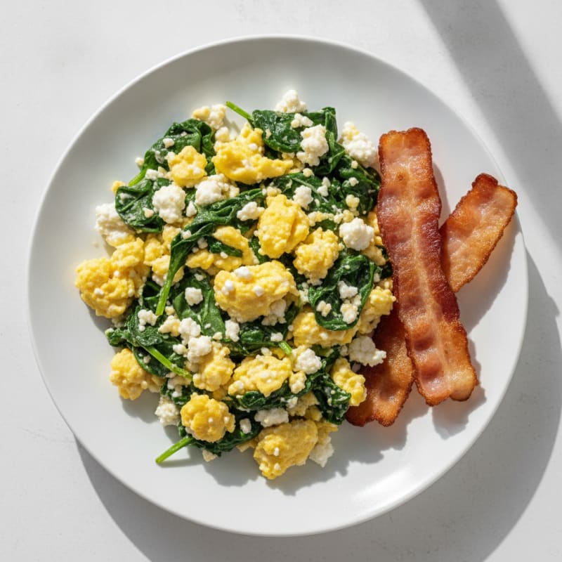 Cottage Cheese Scramble with Spinach and Turkey Bacon
