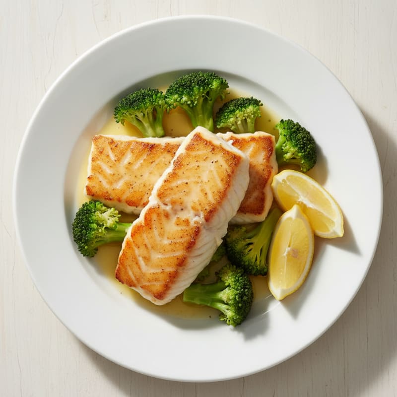 Seared Cod with Steamed Broccoli and Lemon