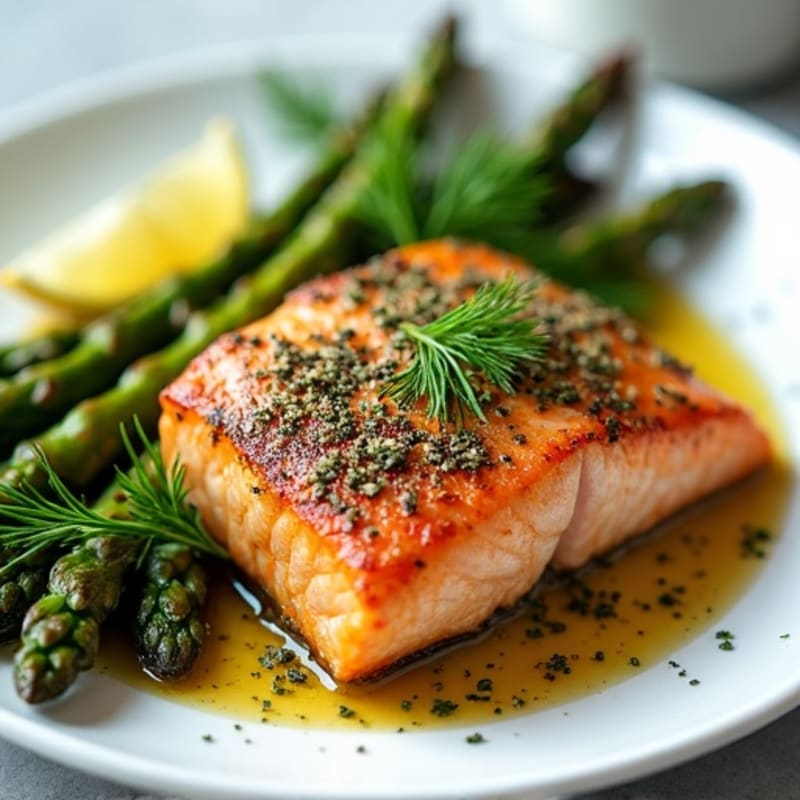Pan-Seared Herb Crusted Salmon with Roasted Asparagus