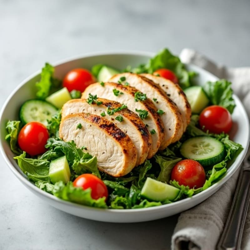 Grilled Chicken Fresh Green Salad with Creamy Herb Dressing