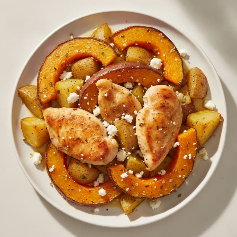 Greek Herb Roasted Potatoes and Pumpkin with Chicken