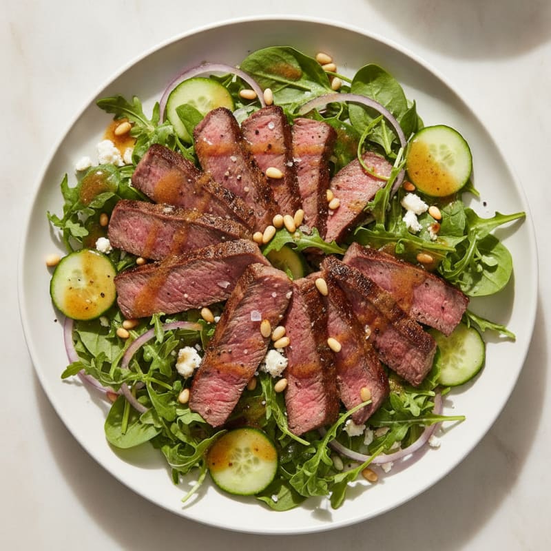 Pan-Seared Skirt Steak Salad with Pine Nuts