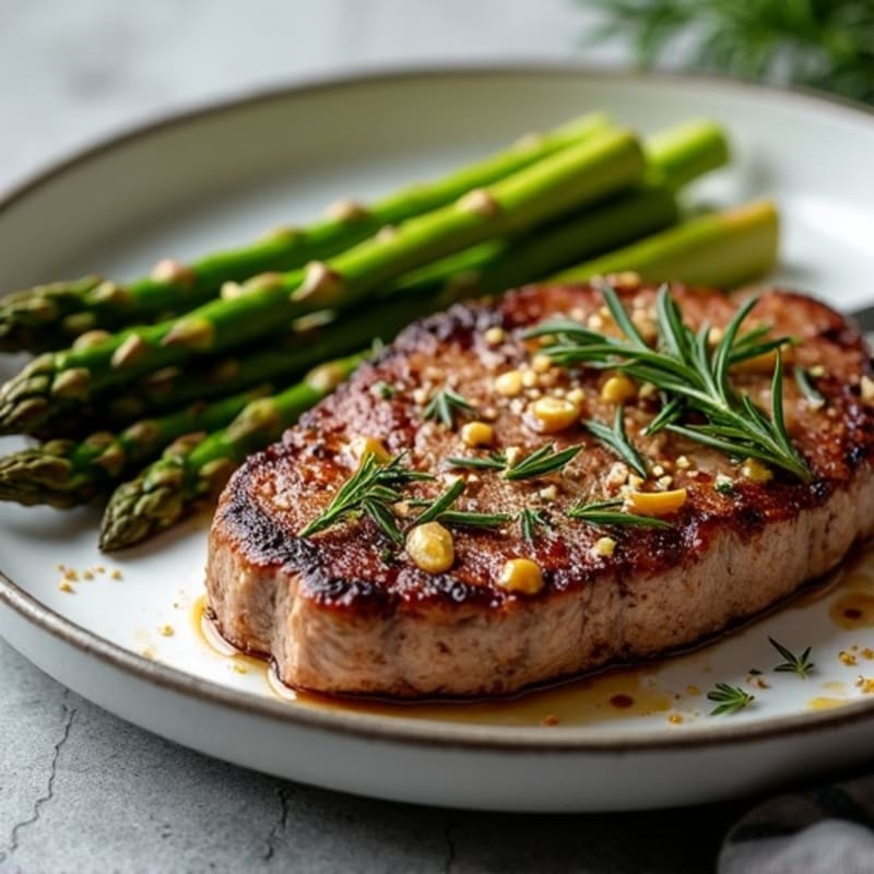 Garlic Herb Pan-Seared Steak with Roasted Asparagus