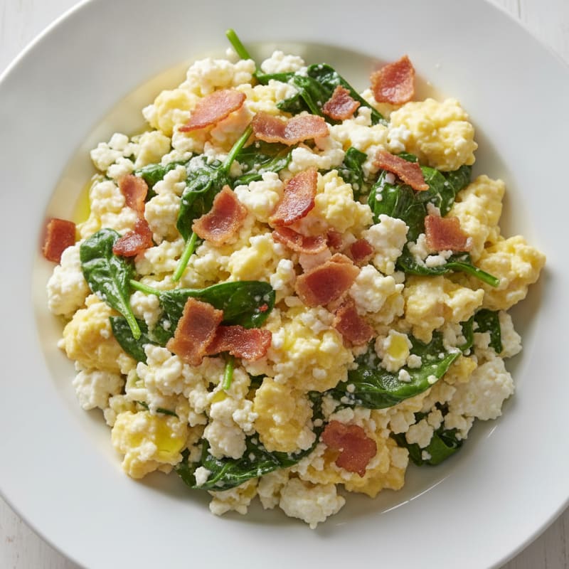 Cottage Cheese Egg Scramble with Spinach and Turkey Bacon