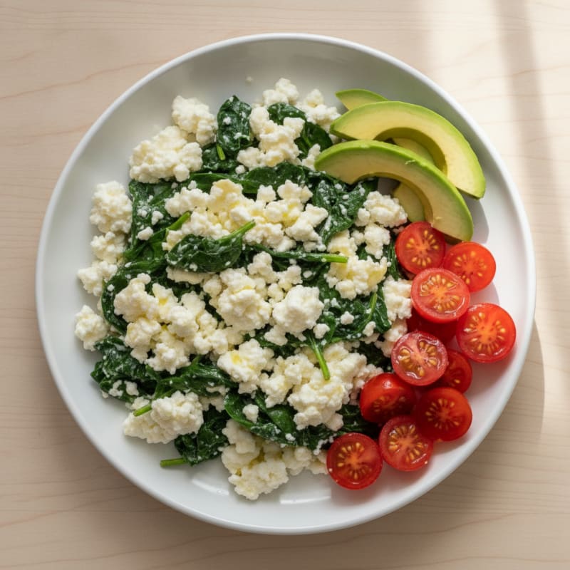 Egg White and Spinach Scramble with Cottage Cheese