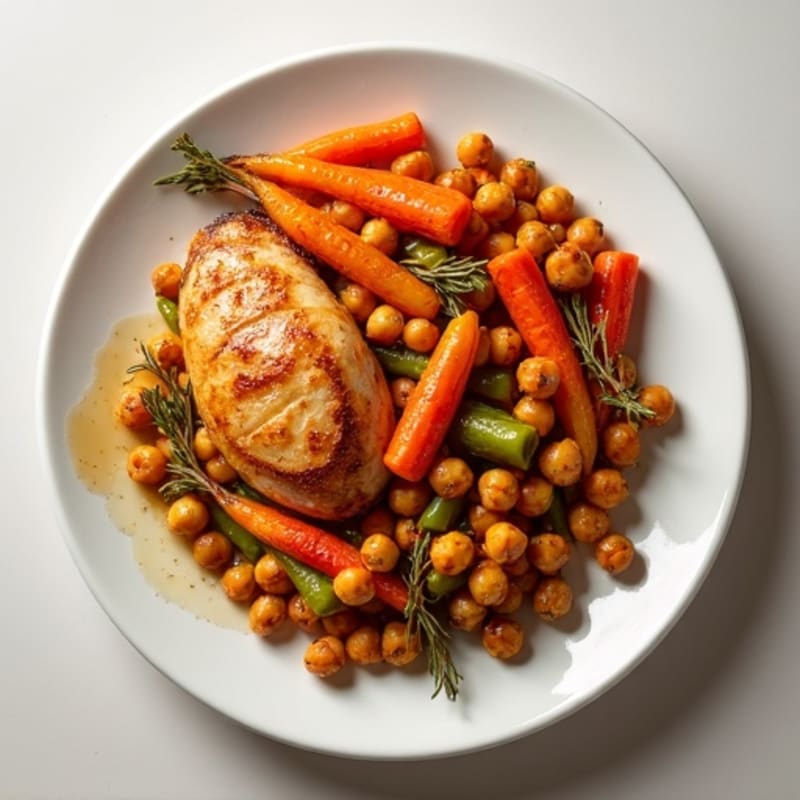 Honey-Maple Roasted Rainbow Carrots with Chicken & Chickpeas