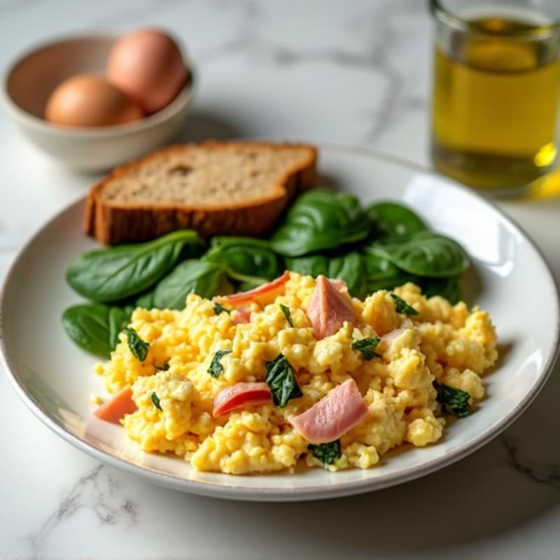 Cottage Cheese Scramble with Spinach and Smoked Turkey