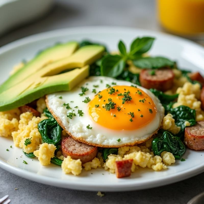 Cottage Cheese Scramble with Spinach and Chicken Sausage
