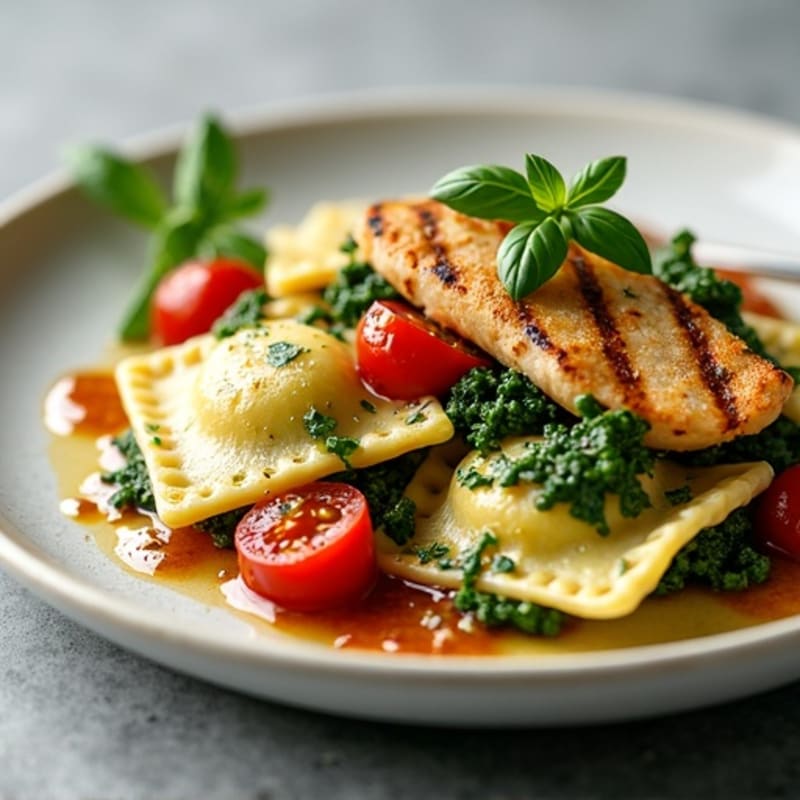 Spinach Ravioli with Roasted Cherry Tomatoes and Fresh Herbs
