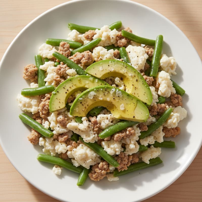 Egg White and Avocado Scramble with Green Beans