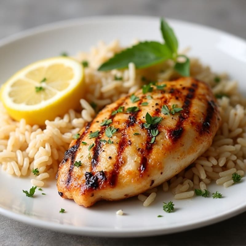 Lemon Herb Grilled Chicken with Fluffy Brown Rice