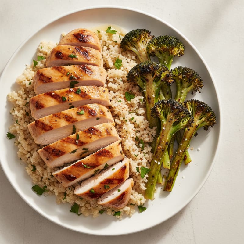 Grilled Chicken Breast with Quinoa and Roasted Broccoli