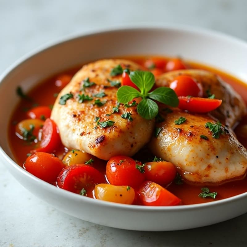 Herb-Braised Chicken with Bell Peppers and Tomatoes