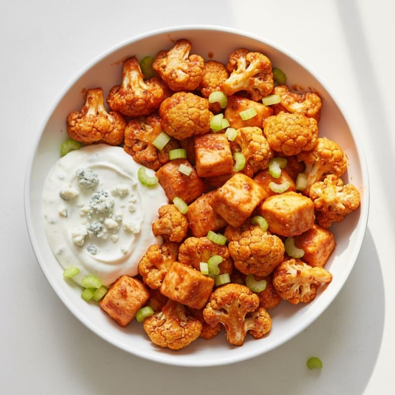 Buffalo Cauliflower and Chicken Bites with Blue Cheese Dip