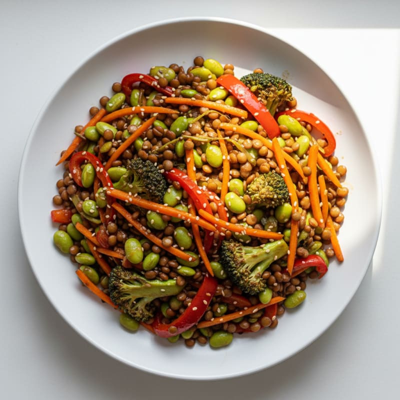 Lentil and Vegetable Stir Fry with Edamame