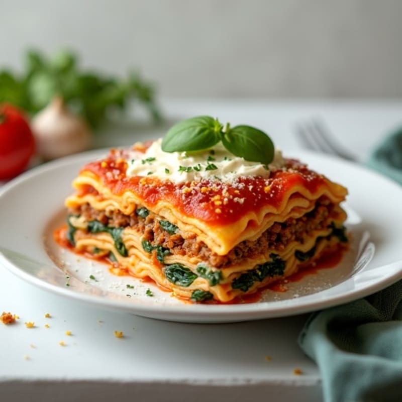 Lean Ground Turkey Lasagna with Creamy Ricotta and Fresh Spinach