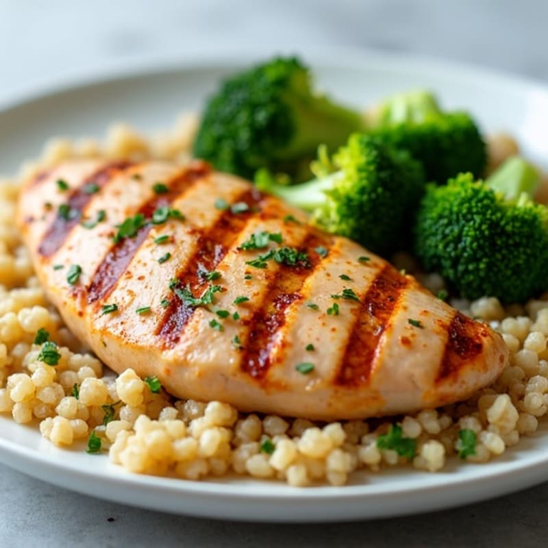 Grilled Chicken Breast with Quinoa and Steamed Broccoli
