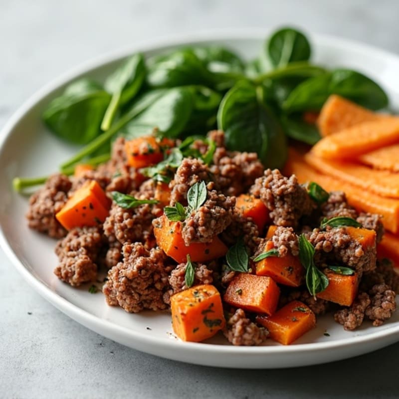 Savory Ground Beef and Roasted Sweet Potato Skillet