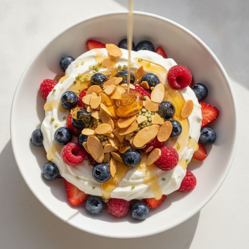 Creamy Greek Yogurt Parfait with Mixed Berries and Toasted Almonds