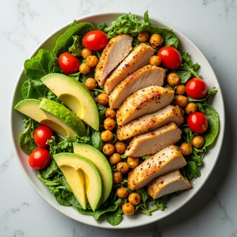 Grilled Chicken and Avocado Salad with Crunchy Chickpeas