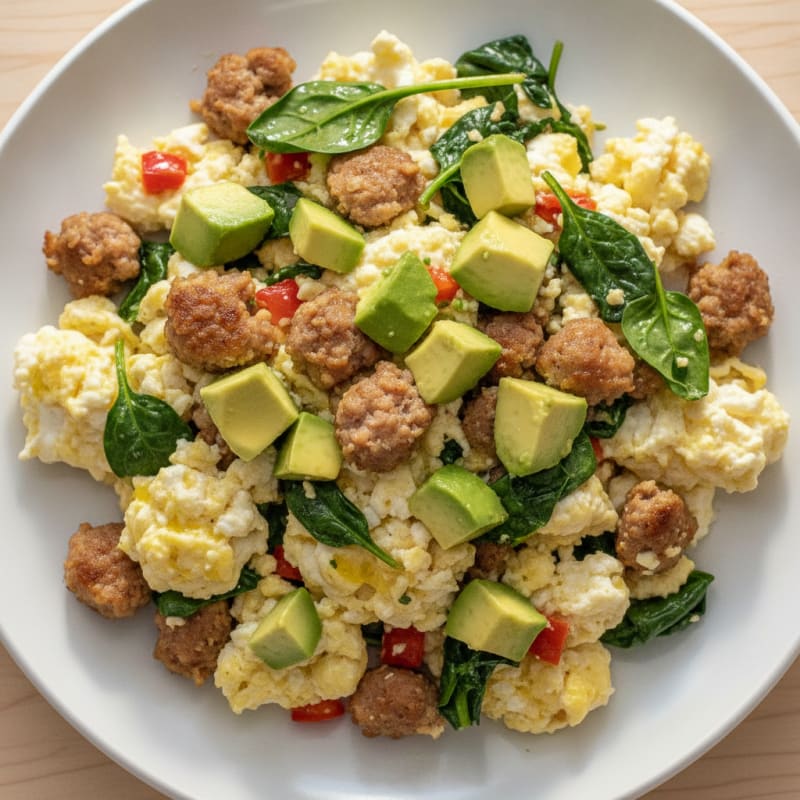 Egg White and Turkey Sausage Scramble with Spinach