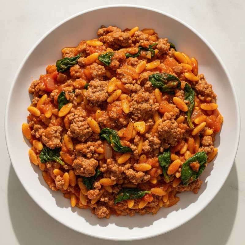 Mince Meat Risoni with Tomato Puree