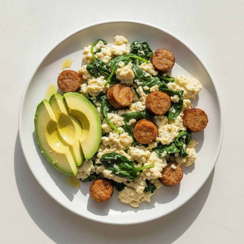 Scrambled Egg Whites with Spinach and Turkey Sausage