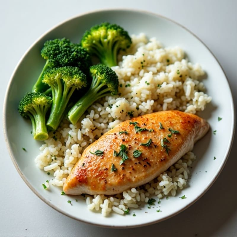 Seared Chicken Breast with Herb Rice and Steamed Broccoli