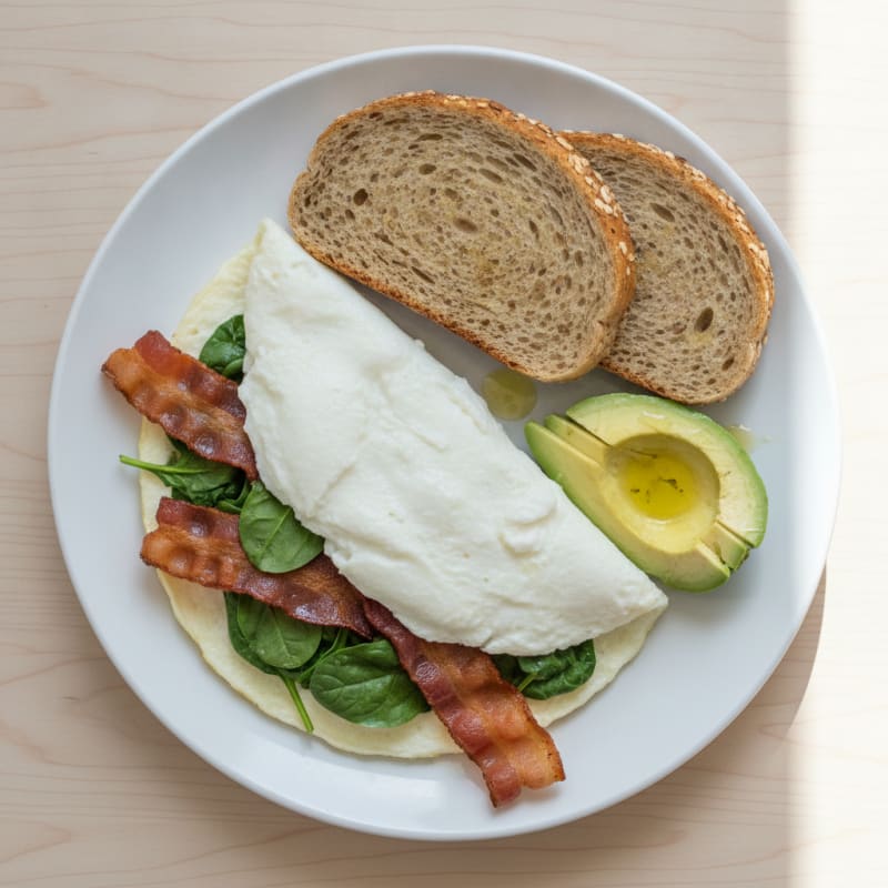 Egg White Spinach Omelette with Turkey Bacon
