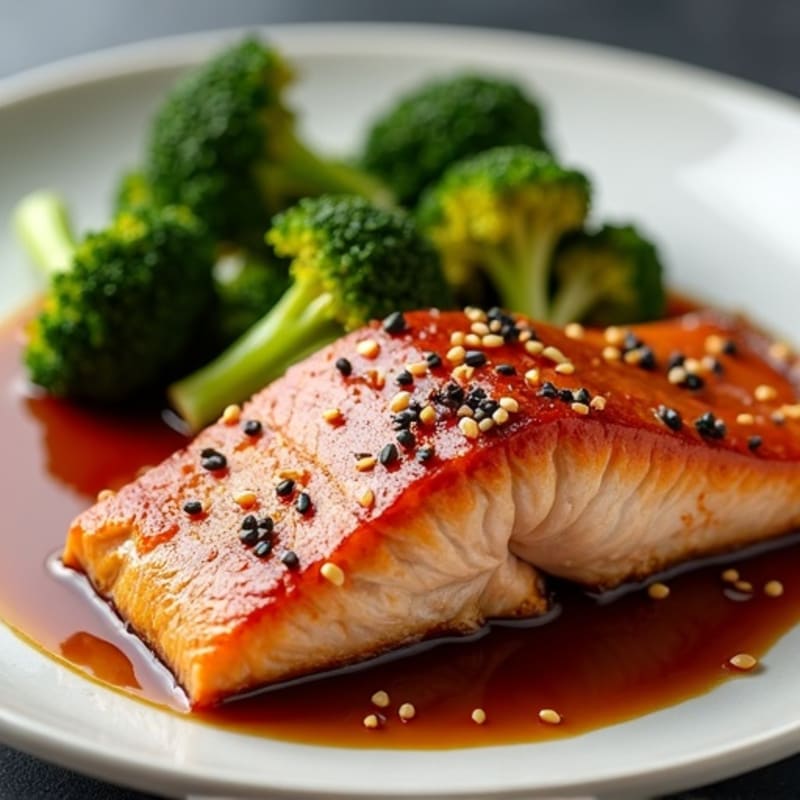 Pan-Seared Teriyaki Glazed Salmon with Roasted Broccoli