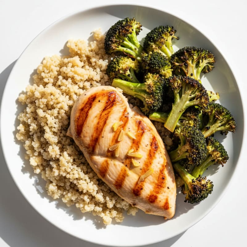 Grilled Chicken Breast with Quinoa and Roasted Broccoli