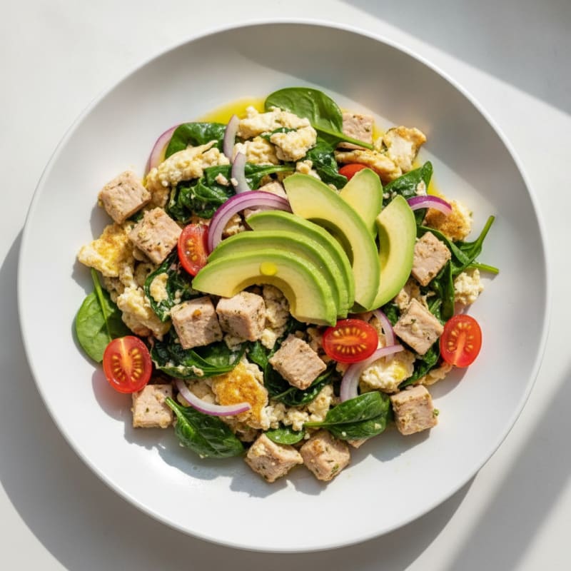 Egg White Spinach Scramble with Turkey Breast