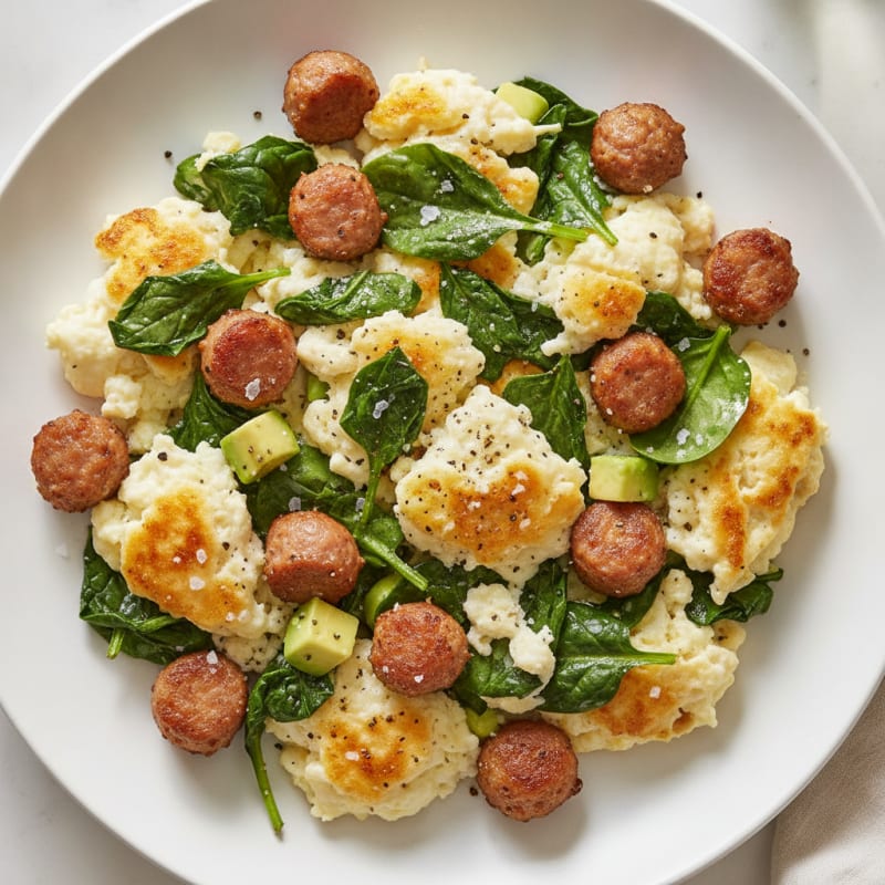Egg White and Turkey Sausage Scramble with Spinach