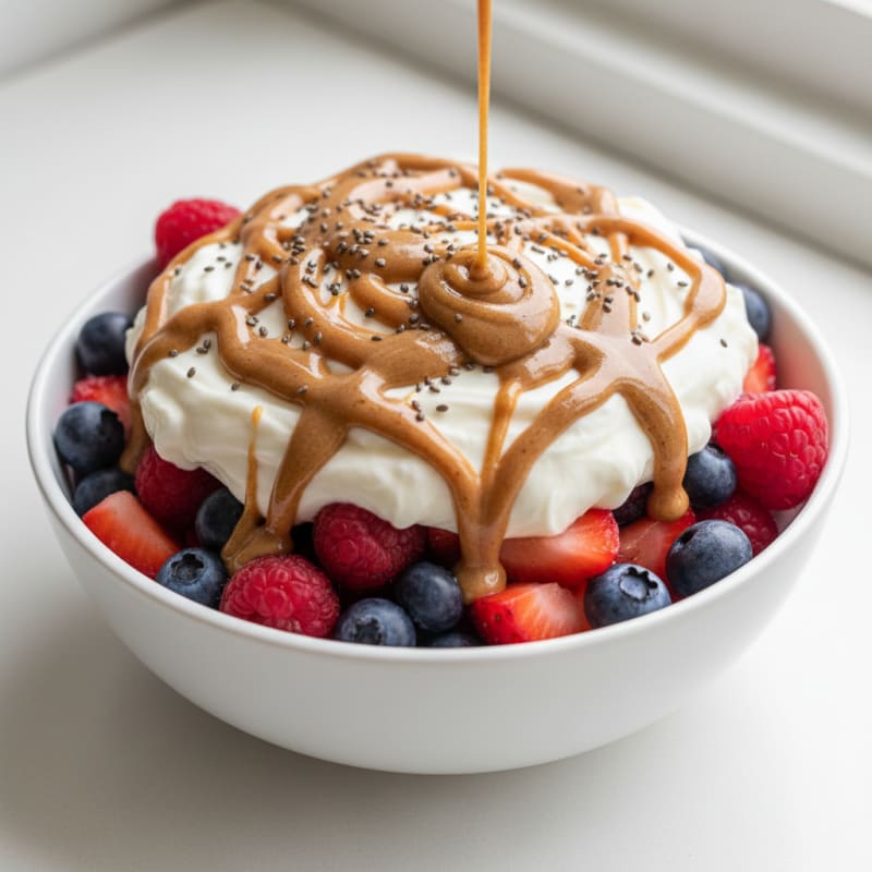 Greek Yogurt Protein Parfait with Almond Butter and Berries