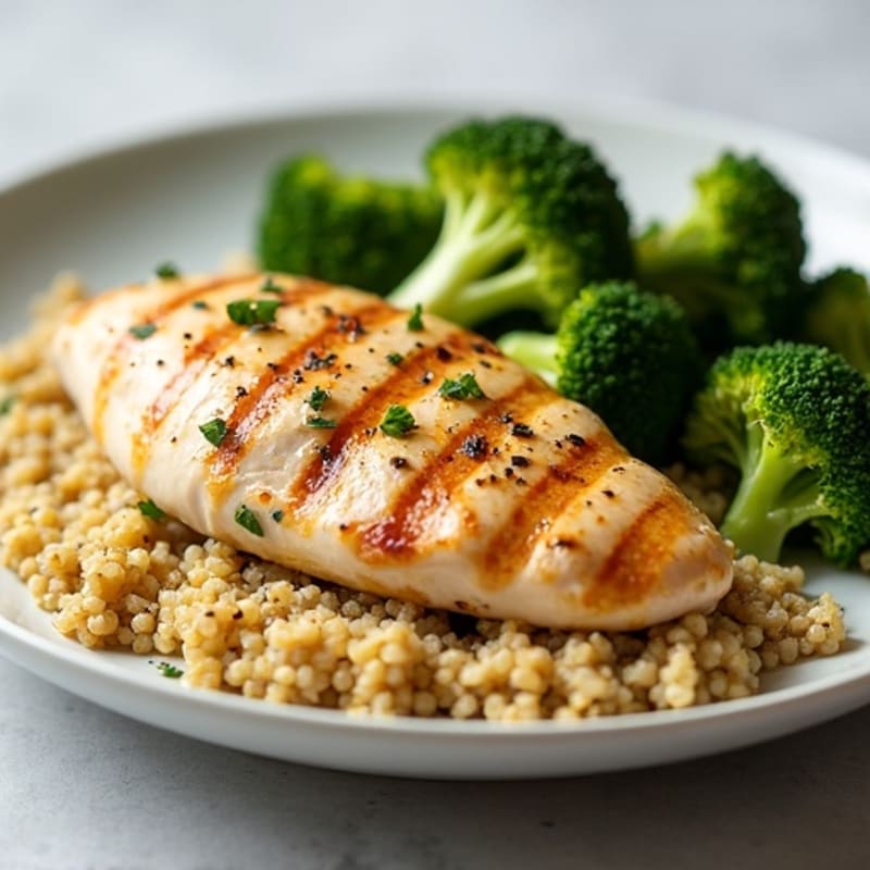 Grilled Chicken Breast with Quinoa and Roasted Broccoli