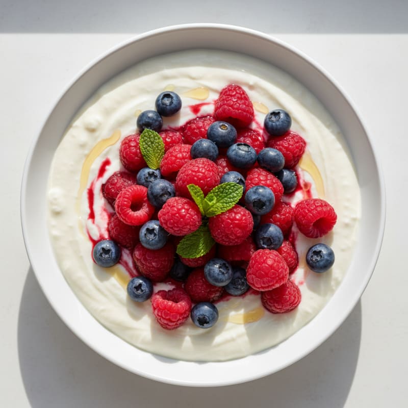 Silky Vanilla Protein Yogurt with Mixed Berries